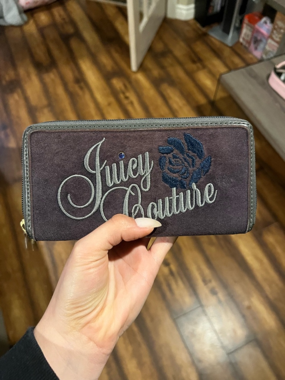 Rare Vintage Juicy Couture Plum Embroidered Zip Wallet